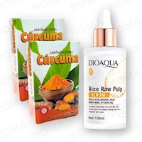 PACK 2 JABÓN EN BARRA DE CÚRCUMA 110G + SERUM DE ARROZ CON Á.H BIOAQUA 100ML